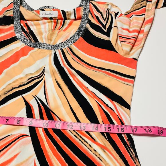 Calvin Klein Peach Swirl Abstract Print Colorful Shift Dress Women Sz 6 - Picture 10 of 14